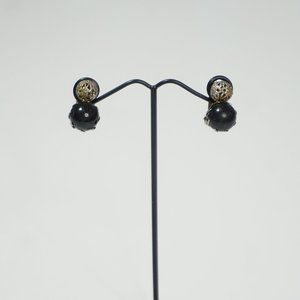 2/$30 - Vintage Silver Scroll Cut Out and Black Bead Clip-On Earrings